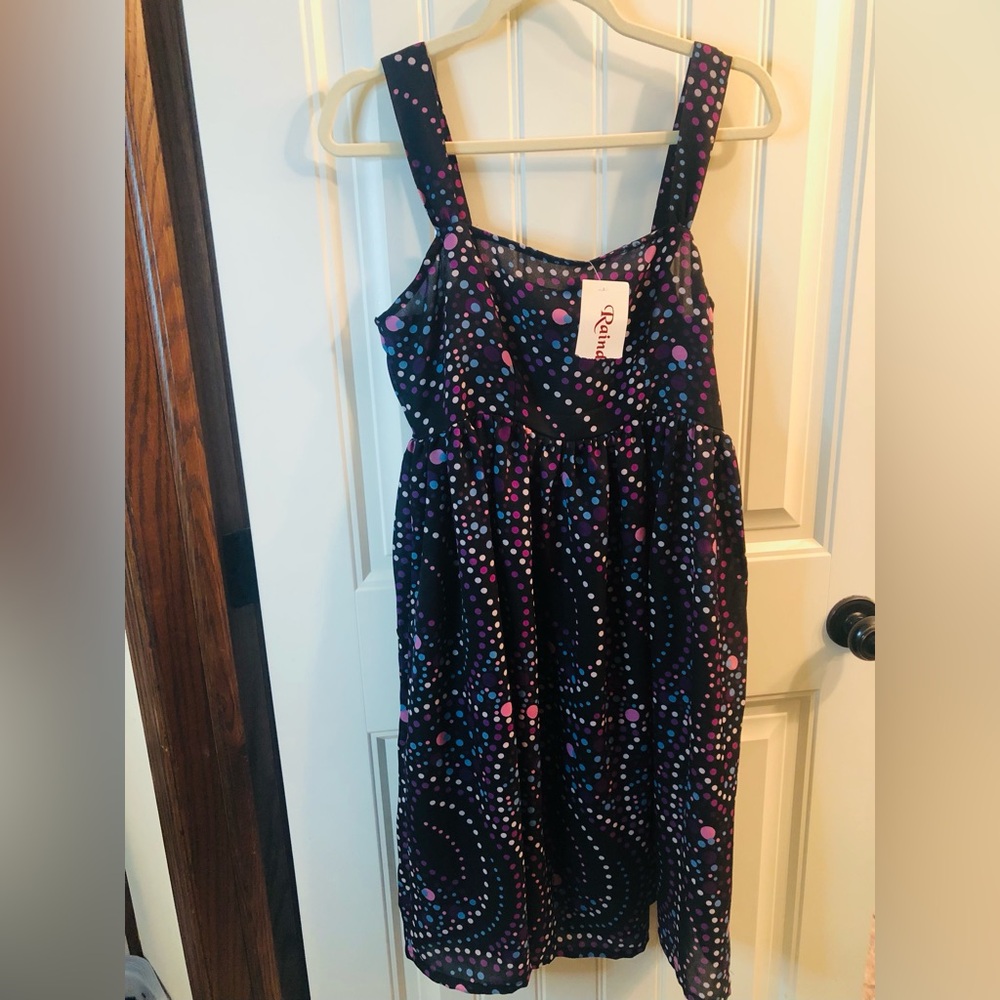 Polka Dot Black Sundress with Pink & Blue Accents